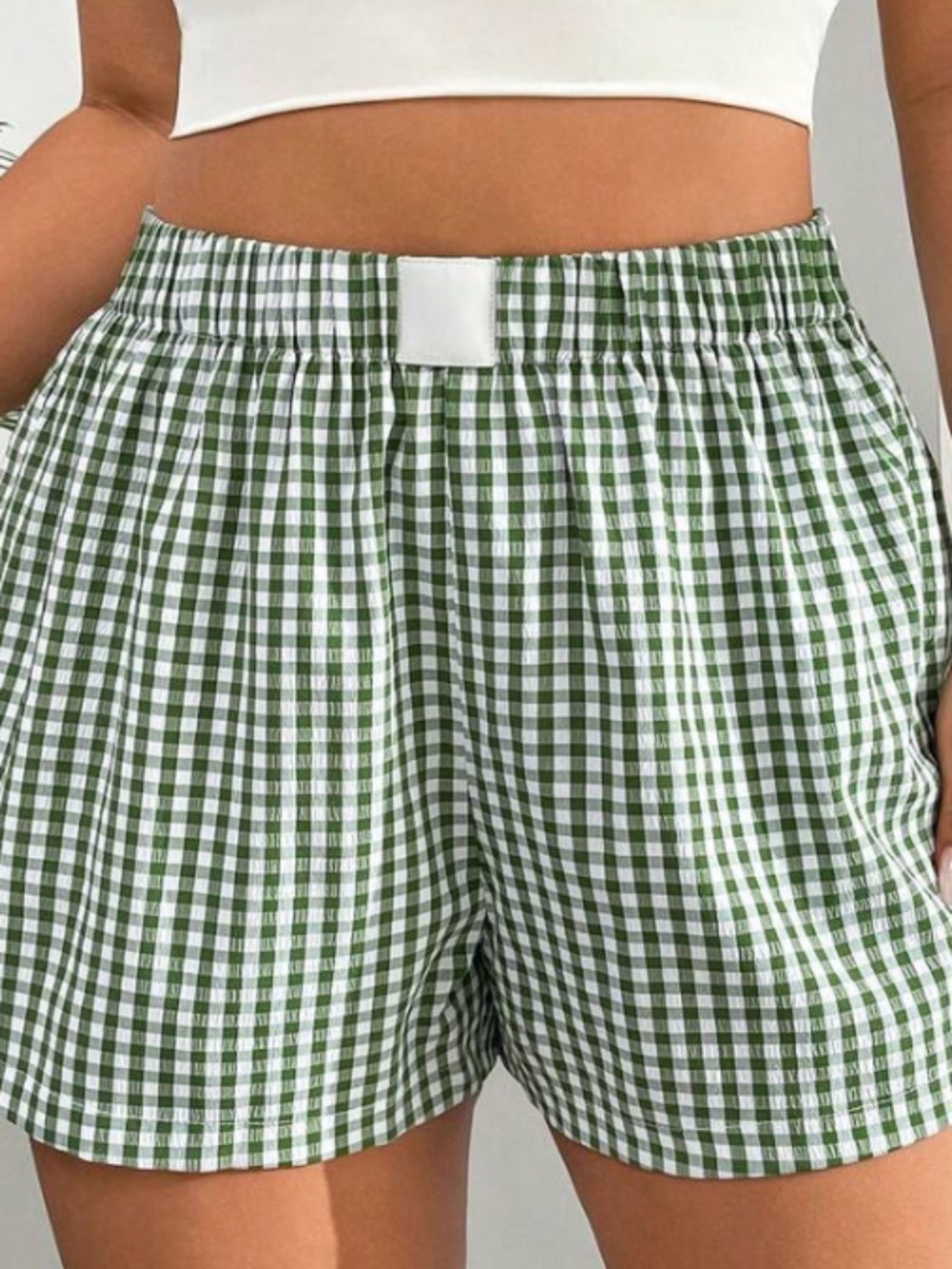 Liam & Co Green Gingham High-Waisted Shorts
